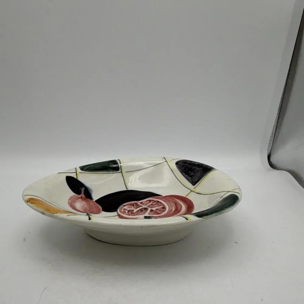 Hand Painted Fruit Pattern Ceramic Bowl White/Multicolor Glossy MPN 9890